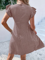 Vestido de Mujer, Vestido Corto con Cuello Cuadrado y Diseño de Cubierta a Cuadros para Vacaciones y Playa