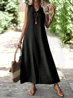 Vestido Largo Sin Mangas Terracota Casual Elegante de Lino Suelto para Verano Mujer