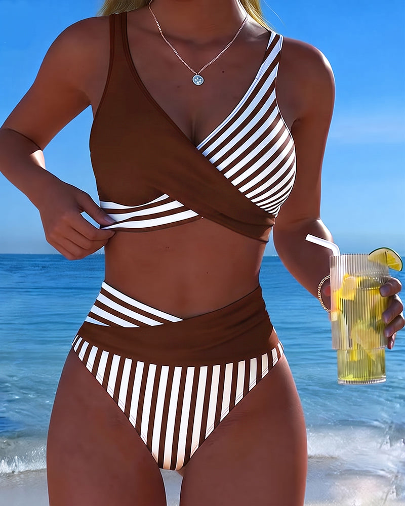 Bikini Gekreuzte Streifen Bedruckt