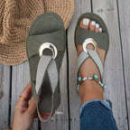 Sandalias Femeninas Cómodas con Correa Casual para Verano Verde
