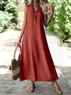 Vestido Largo Sin Mangas Terracota Casual Elegante de Lino Suelto para Verano Mujer