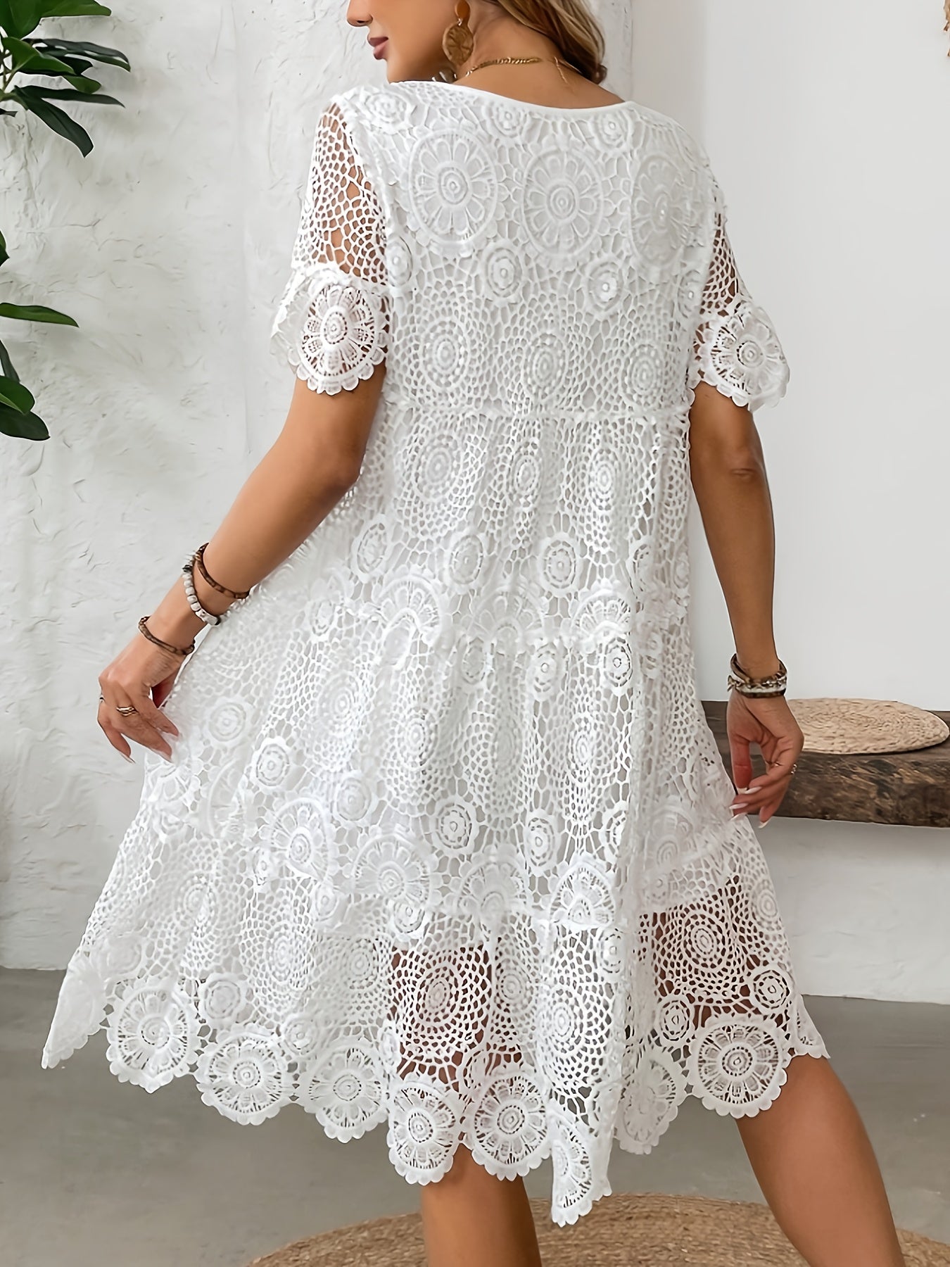 Falda Midi Casual de Vacaciones para Mujer con Encaje y Diseño Calado