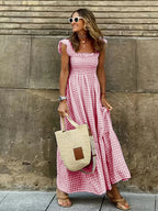 Vestido Maxi Casual Boho Chic con Escote Cuadrado y Falda Fluida Mujer