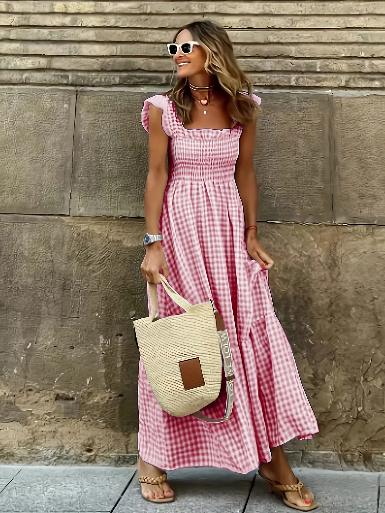 Vestido Maxi Casual Boho Chic con Escote Cuadrado y Falda Fluida Mujer