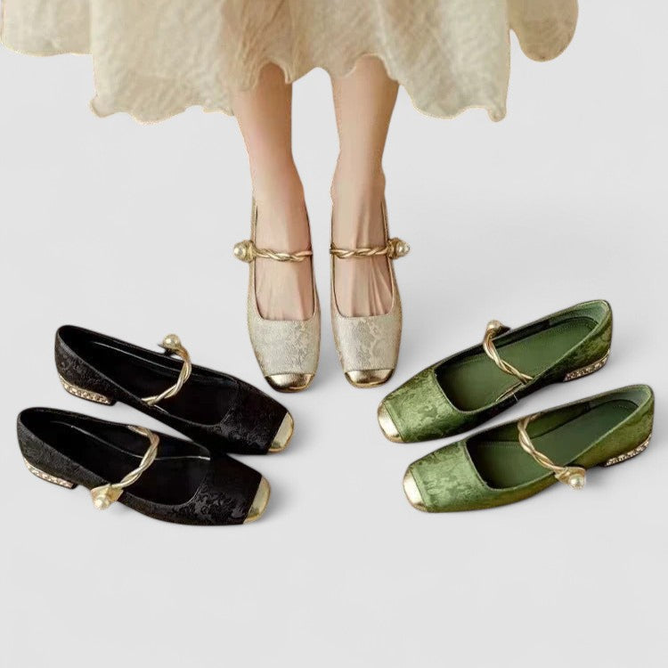 Zapatos Femeninos Planos Elegantes con Punta Redonda para Fiesta Verde