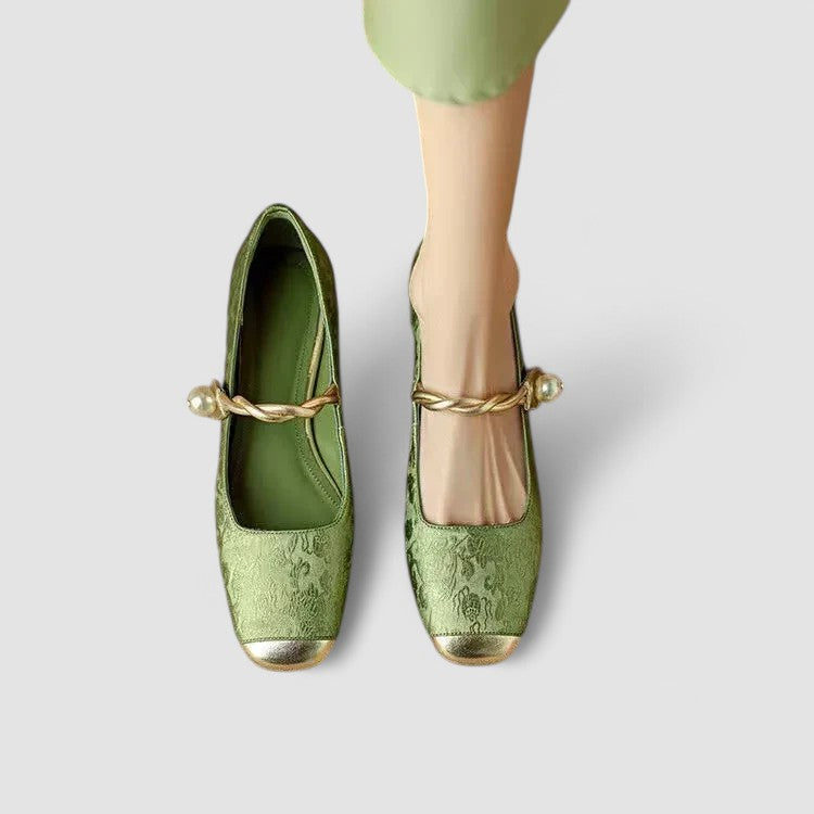 Zapatos Femeninos Planos Elegantes con Punta Redonda para Fiesta Verde