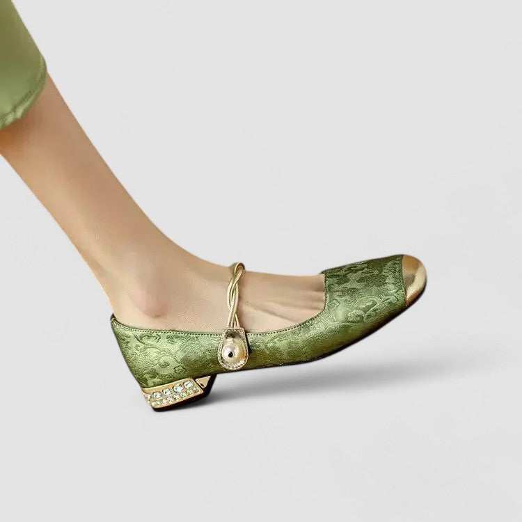 Zapatos Femeninos Planos Elegantes con Punta Redonda para Fiesta Verde