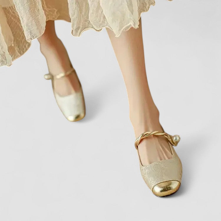 Zapatos Femeninos Planos Elegantes con Punta Redonda para Fiesta Verde