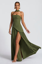 Vestido Femenino Largo Elegante con Abertura para Fiesta
