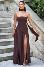 Vestido Femenino Largo Elegante con Abertura para Fiesta