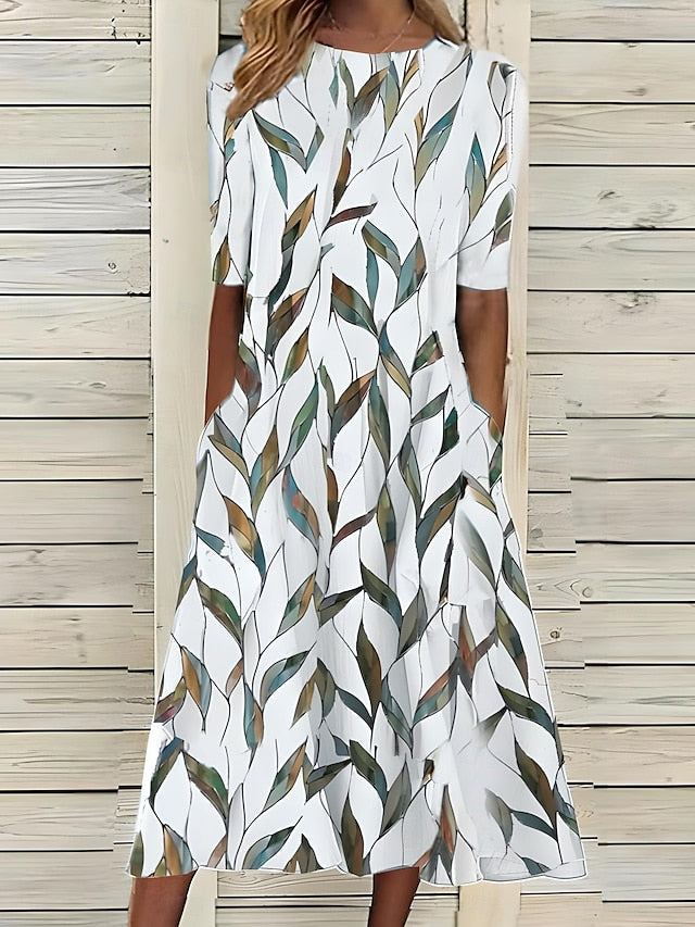 Vestido Femenino Midi Estampado Casual para Verano