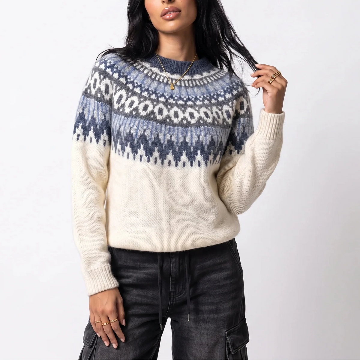 Women’s Fair Isle Knit Jumper - Nordic Pattern in Ivory