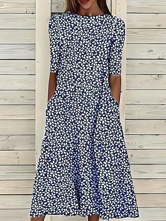 Vestido Femenino Midi Estampado Casual para Verano
